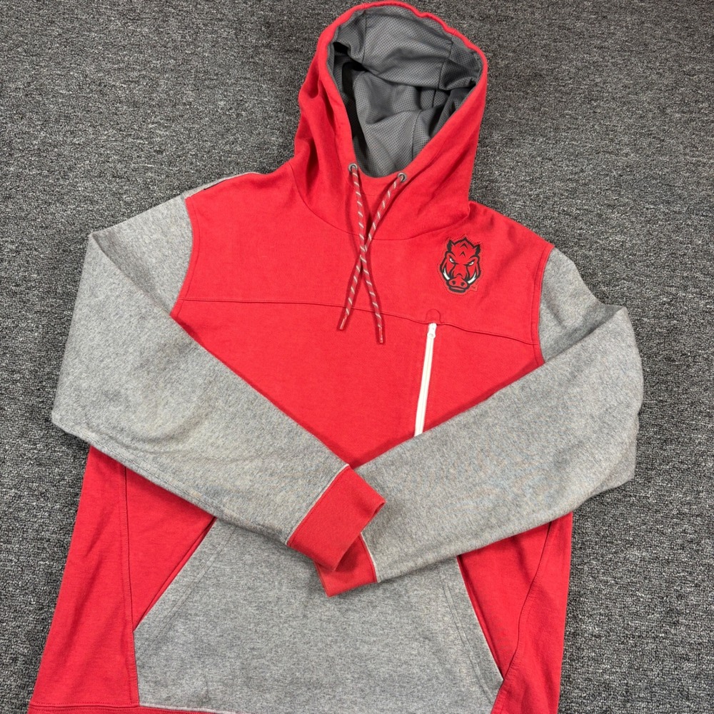 Nike Arkansas Razorbacks Hoodie Mens L Red Grey Colorblock Zip Pocket Sweatshirt